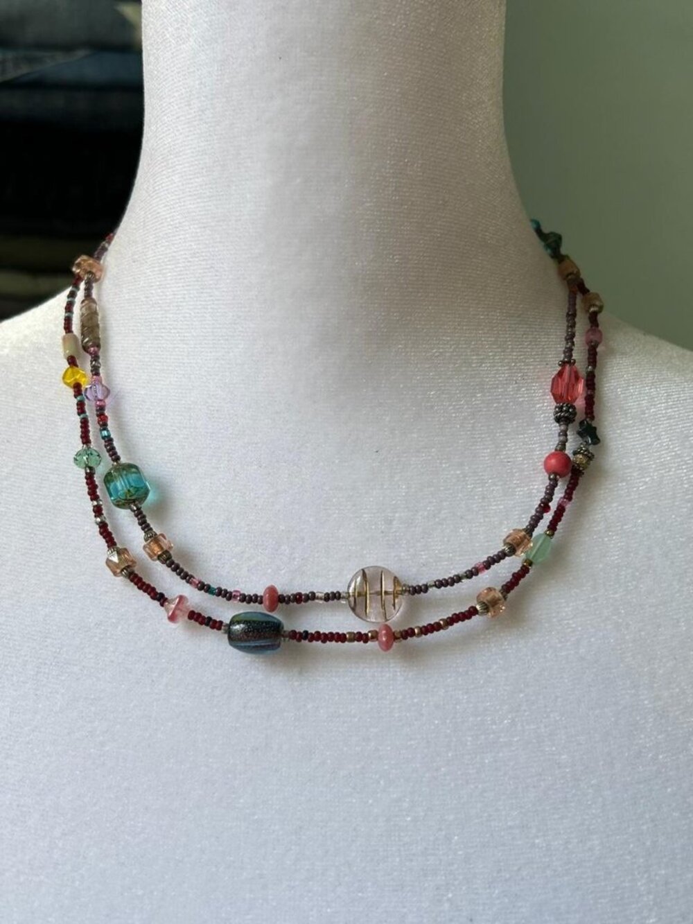 2 Multicoloured Beaded Necklaces
